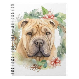 Cuaderno Corona Navideña de Shar Pei Perro Festivo
