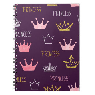 Cuaderno Coronas de princesa: patrón purpurina de acuarela.