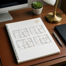 Cuaderno corporativo con plano de proyecto