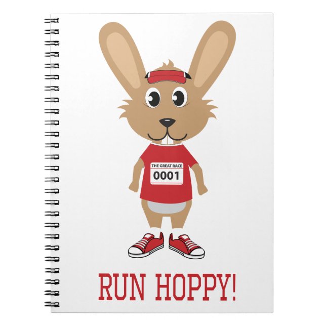 Cuaderno ¡Corre Hoppy! Conejo corredor en rojo (Frente)