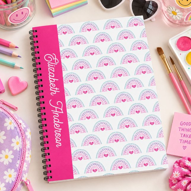 Cuaderno Corta Chica Arcoíris Boho Rosa (A cute pink boho rainbow girl artist sketchbook)