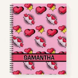 Cuaderno Cortar corazones rosados nombre personalizado Bloc