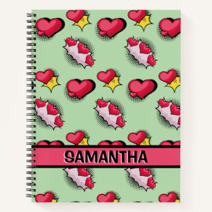 Cuaderno Cortar corazones rosados nombre personalizado Bloc