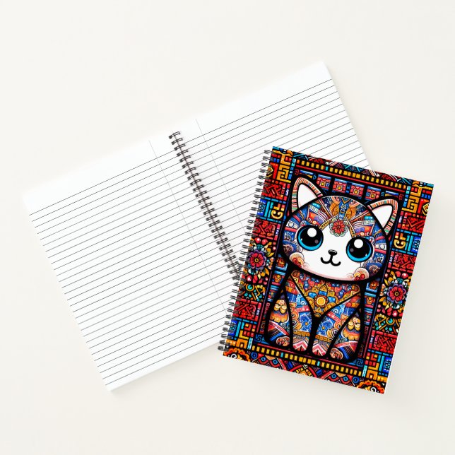 Cuaderno Cortar gato con encanto de patrón tradicional (Interior)