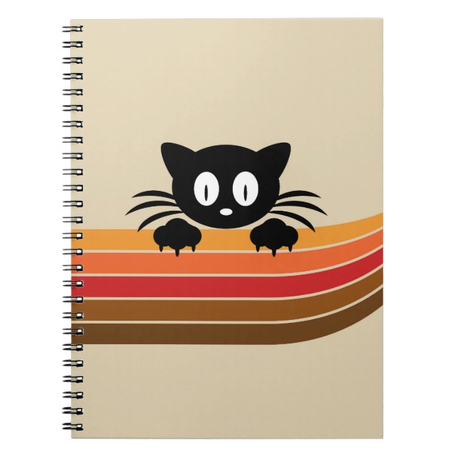 Cuaderno Cortar gato negro con rayas retro (Frente)