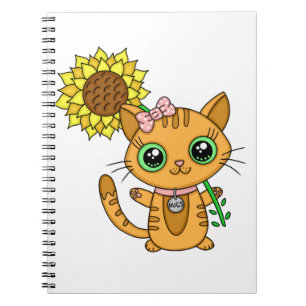 Cuaderno Corte Kawaii Cat Holding Flower
