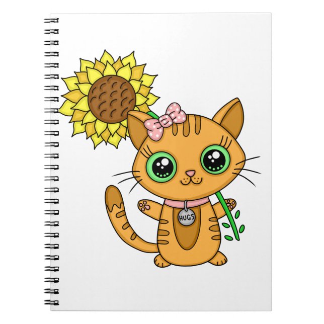 Cuaderno Corte Kawaii Cat Holding Flower (Frente)