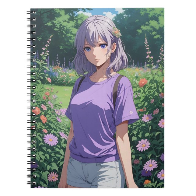 Cuaderno Cortesía morada de Anime Chica (Frente)