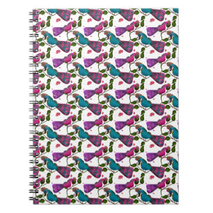 Cuaderno Cortina de patrón floral de aves sin costuras