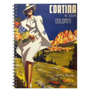 Cuaderno Cortina Dolomiti Italia Reponen afiche de época