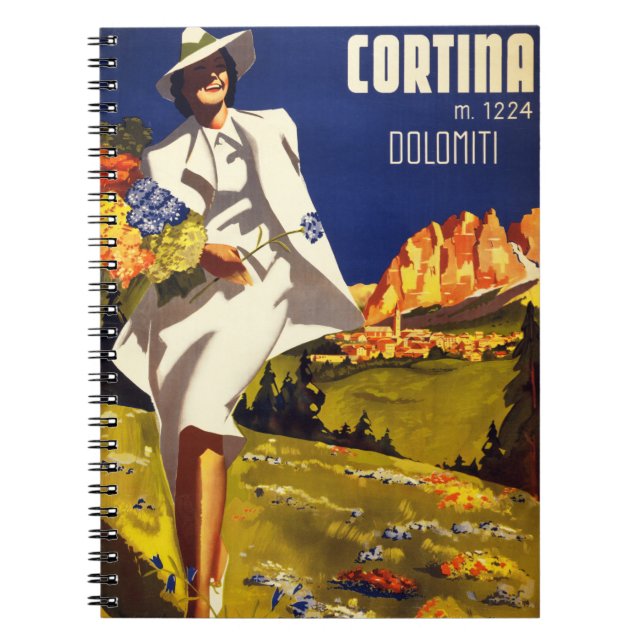 Cuaderno Cortina Dolomiti Italia Reponen afiche de época (Frente)