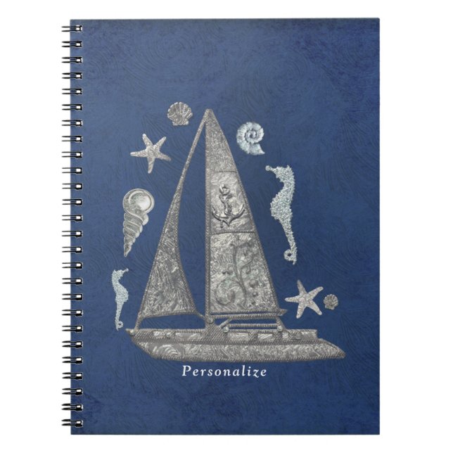 Cuaderno Cosas de barco y playa de plata náutica Elegante C (Frente)
