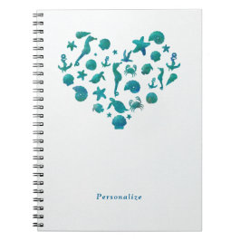 Cuaderno Cosas de playa Acuarela azul turquesa Chic moderno