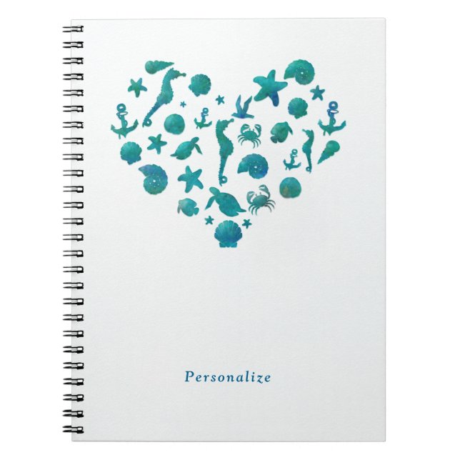 Cuaderno Cosas de playa Acuarela azul turquesa Chic moderno (Frente)