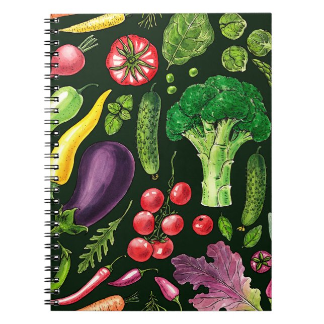 Cuaderno Cosecha de huertos de verduras y hierbas en negro (Frente)