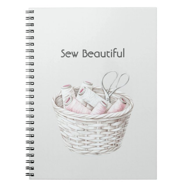 Cuaderno Coser Hermosa Canasta de Hilo Rosa Blush Blanco (Frente)