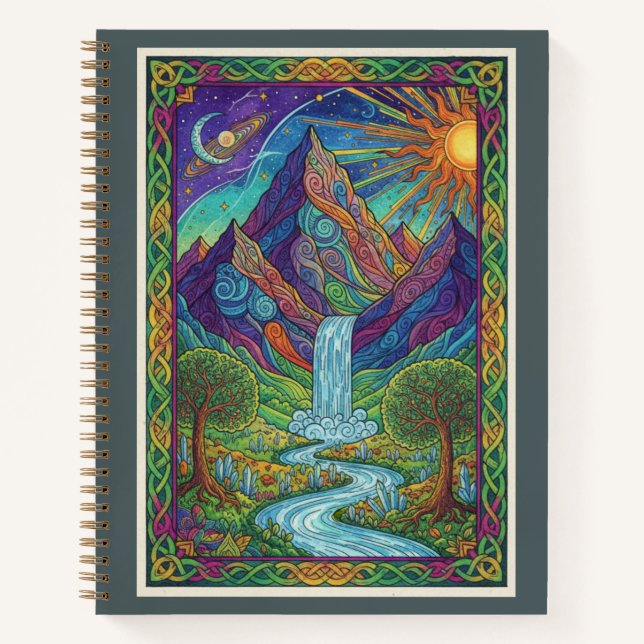 Cuaderno Cosmic Mountain Waterfall Zentangle Nature Journal (Anverso)