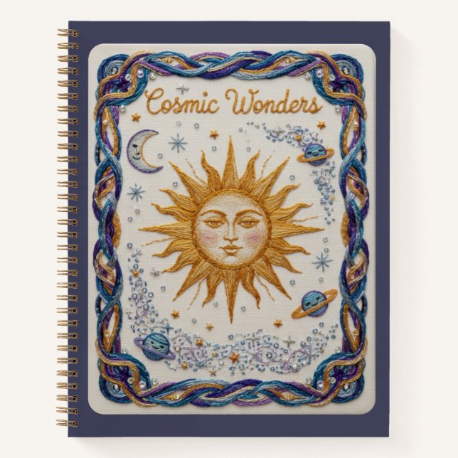 Cuaderno Cosmic Wonders Embroidered Sun and Planets Journal (Anverso)