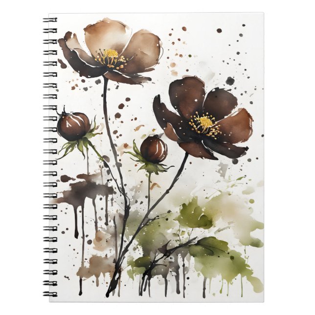 Cuaderno Cosmos de chocolate - Flores de acuarela (Frente)
