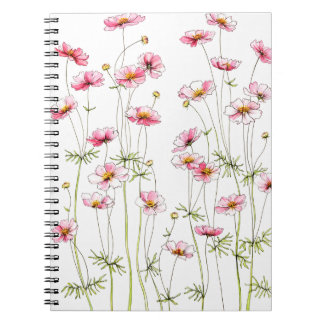 Cuaderno Cosmos Rosa Flor Silvestre Estilo Pintado a Mano F