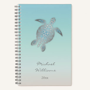 Cuaderno Costa De La Tortuga De Mar Plateado Añadir Nombre 