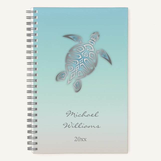 Cuaderno Costa De La Tortuga De Mar Plateado Añadir Nombre  (Anverso)