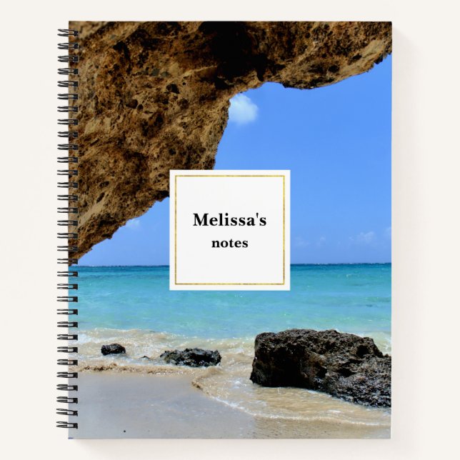 Cuaderno Costa Tropical de Playa con Roca Grande (Anverso)