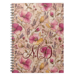 Cuaderno Cottagecore floral botánico de aguja rosa