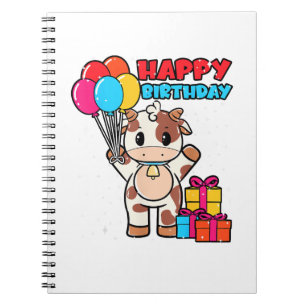 Cuaderno Cow Birday Balloon Thatleman Farmer Cute B