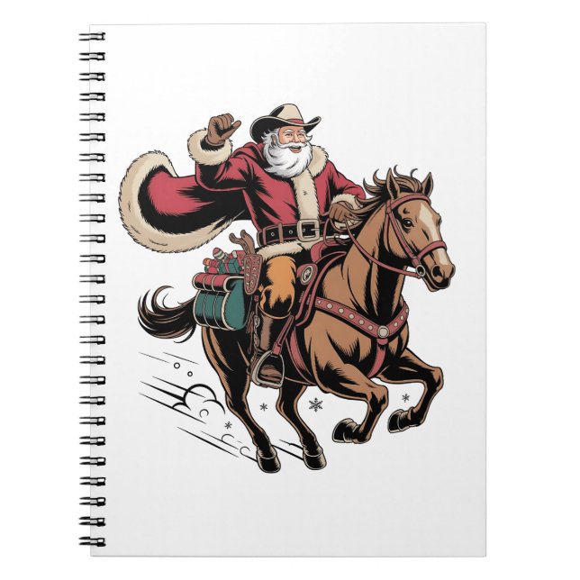 Cuaderno Cowboy Santa Claus montando a caballo Navidad  (Frente)