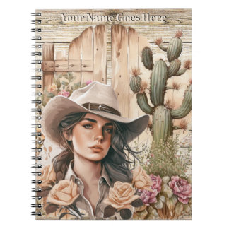 Cuaderno Cowgirl acuarela cactus rosa floral moda occidenta