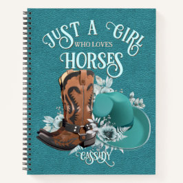 Cuaderno Cowgirl cita botas de vaquero de cuero turquesa go