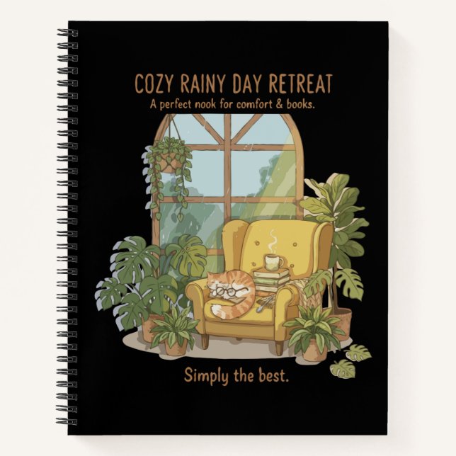 Cuaderno Cozy Rainy Day Retreat | Cute Cat with Books  (Anverso)