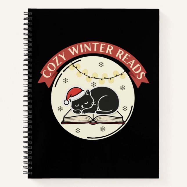 Cuaderno Cozy Winter Reads Cute Christmas Cat Book Lover  (Anverso)