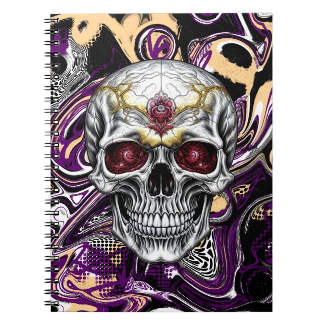 Cuaderno Cráneo de azúcar negro, morado y dorado (Frente)