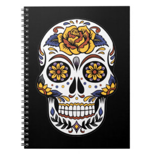 Cuaderno Cráneo de azúcar rosa amarillo en negro