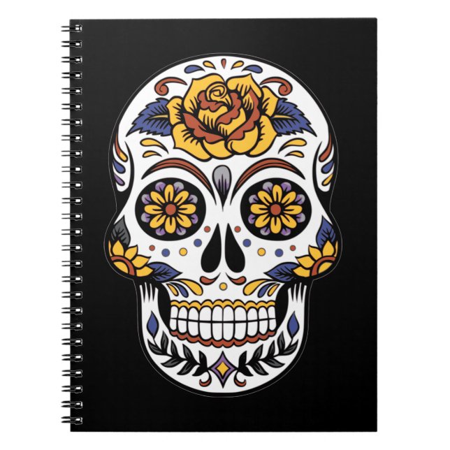 Cuaderno Cráneo de azúcar rosa amarillo en negro (Frente)