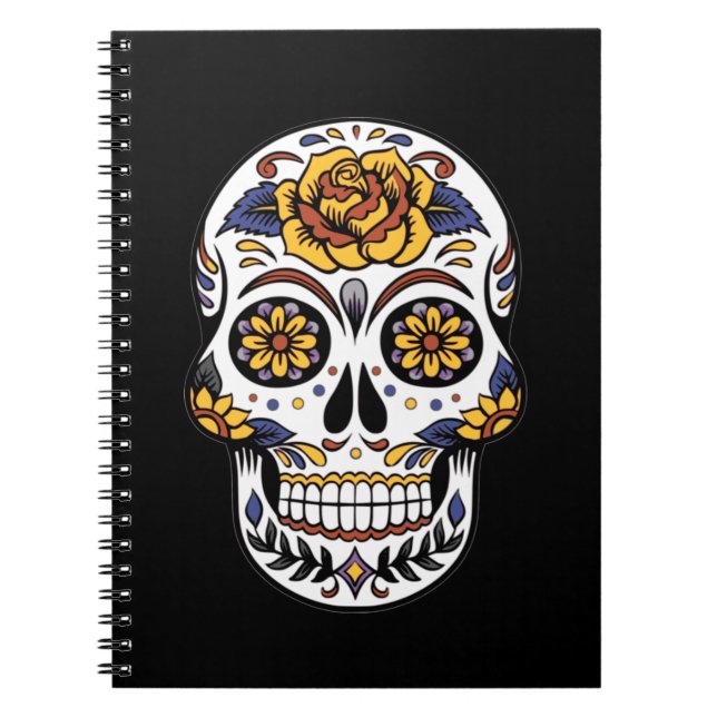 Cuaderno Cráneo de azúcar rosa amarillo en negro (Frente)