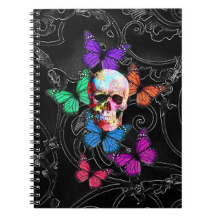 Cuaderno Cráneo de la fantasía y mariposas coloreadas