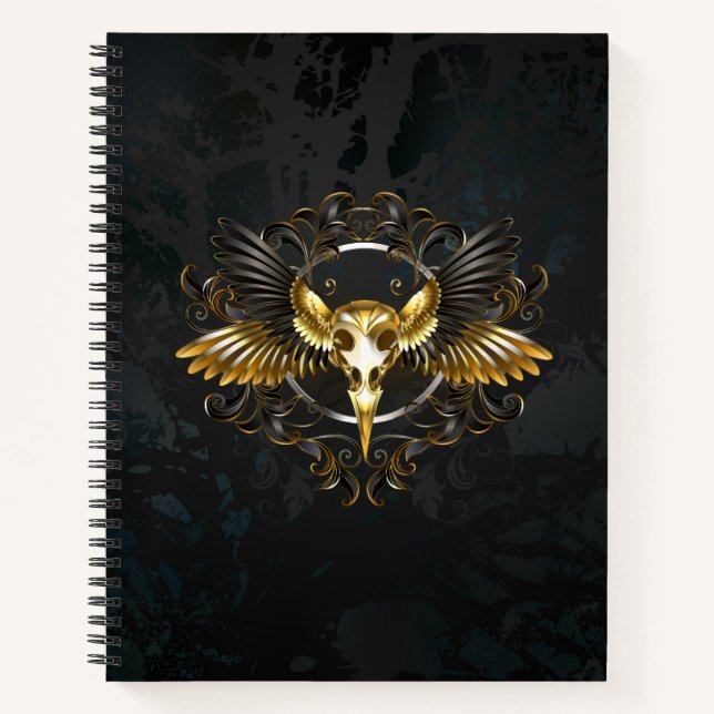 Cuaderno Cráneo de pájaro dorado sobre fondo negro (Anverso)