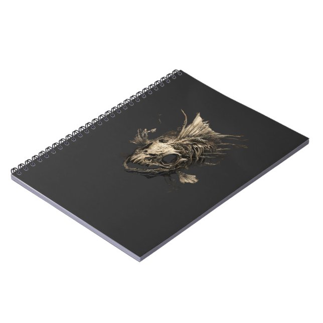 Cuaderno Cráneo de pez prehistórico arte oscuro grunge (Lado Izquierdo)