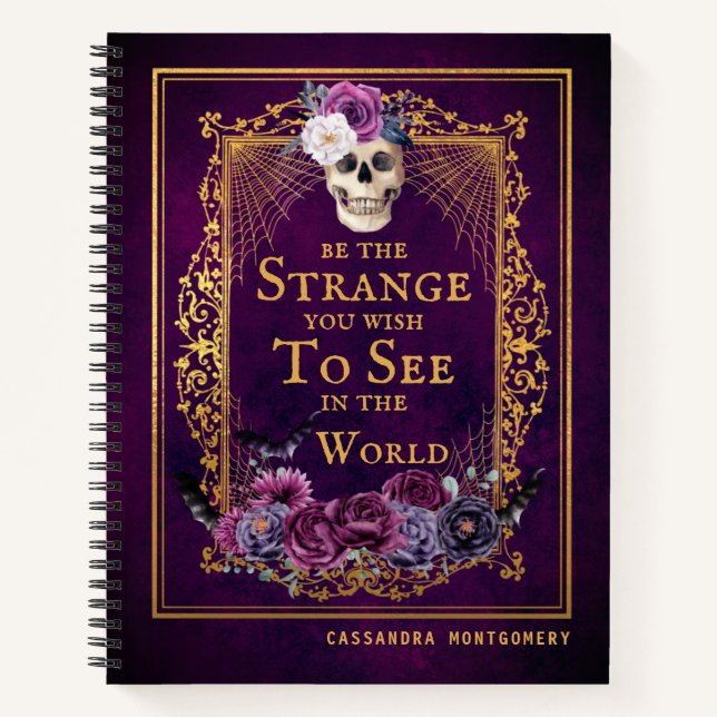 Cuaderno Cráneo floral gótico Cita nombre personalizado púr (Anverso)