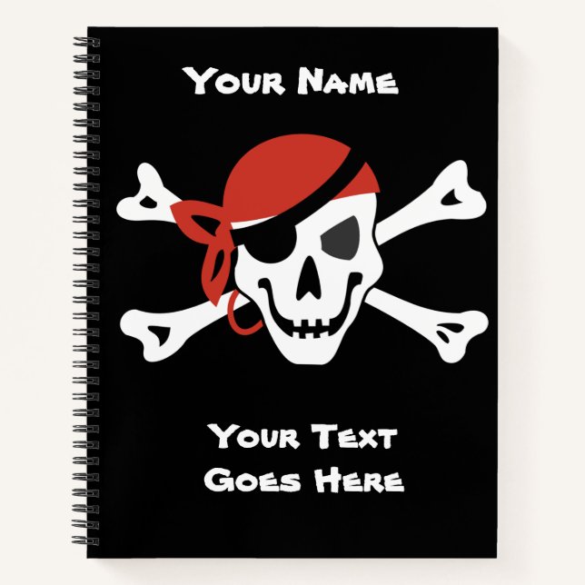 Cuaderno Cráneo Pirata simple sonriente con Bananna Roja (Anverso)