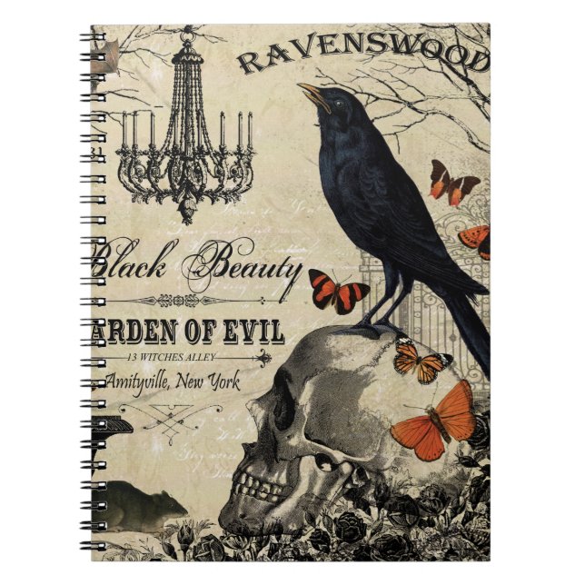 Cuaderno cráneo vintage de halloween moderno (Frente)