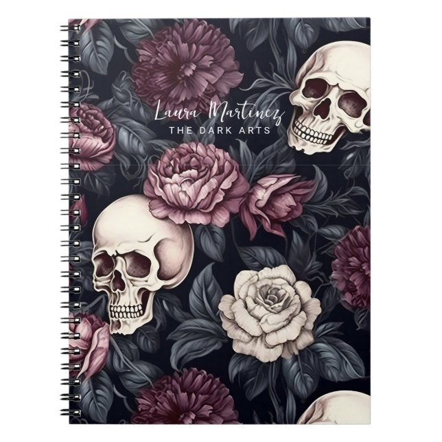 Cuaderno Cránulos góticos oscuros Mauve Frascos Florales (Frente)