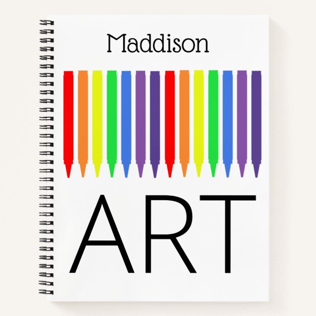 Cuaderno Crayones arcoiris, boceto ART o notas, tu nombre (Anverso)
