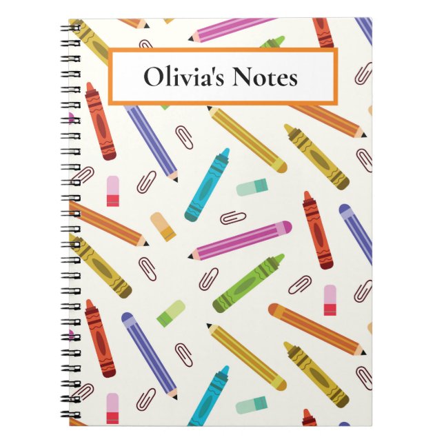 Cuaderno Crayones y lápices patrón personalizado escuela  (Frente)