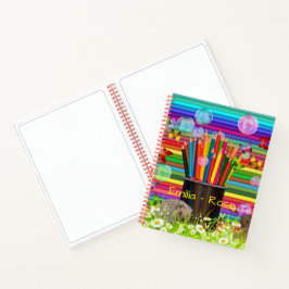 Cuaderno Crayons Holder Bubbles Butterflies Daisies
