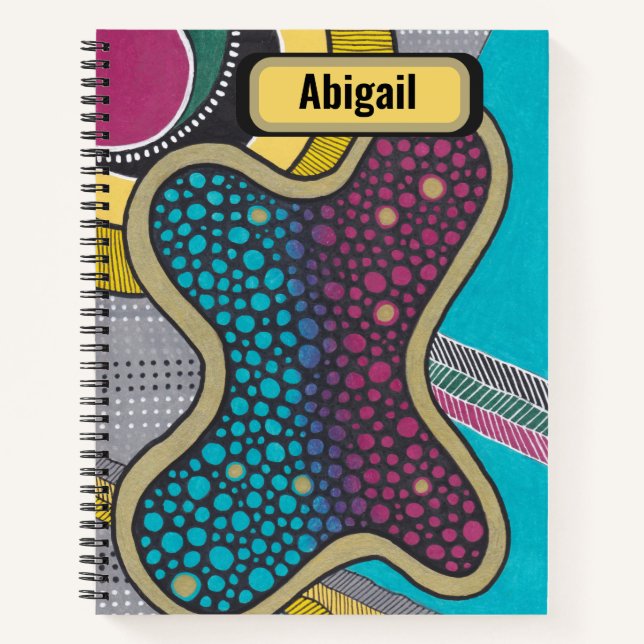 Cuaderno Crazy brillante ameba, personalizado, doodle art (Anverso)