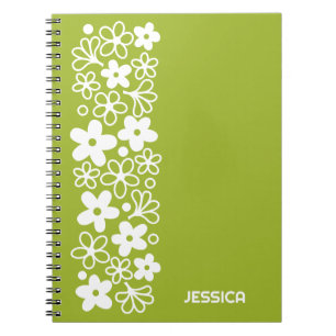 Cuaderno Crazy Daisy Pattern en verde primavera con nombre